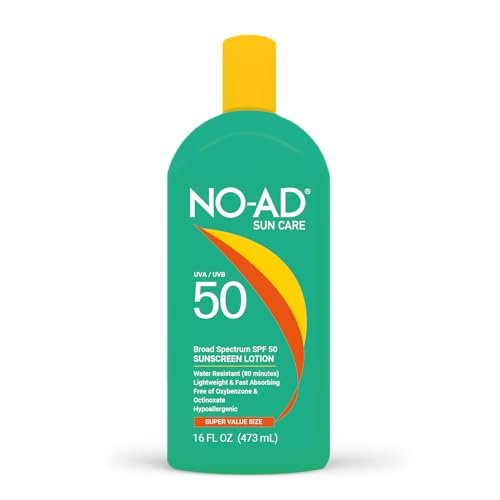 NO-AD SPF 50 Sonnenlotion – Breitband UVA/UVB Schutz, wasserbeständig, ohne Octinoxat & Oxybenzon mit Vitamin E und Aloe Vera, 473 ml