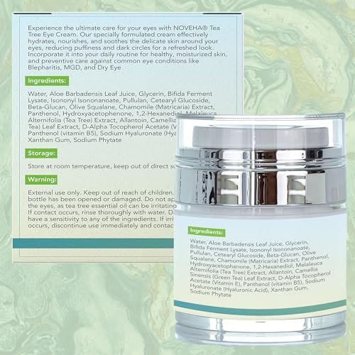 NOVEHA Teebaumöl Anti-Falten Augencreme - Augenlidcreme für trockene & juckende Haut, Narben | Feuchtigkeitscreme Gesichtscreme Behandlung - 50 ml