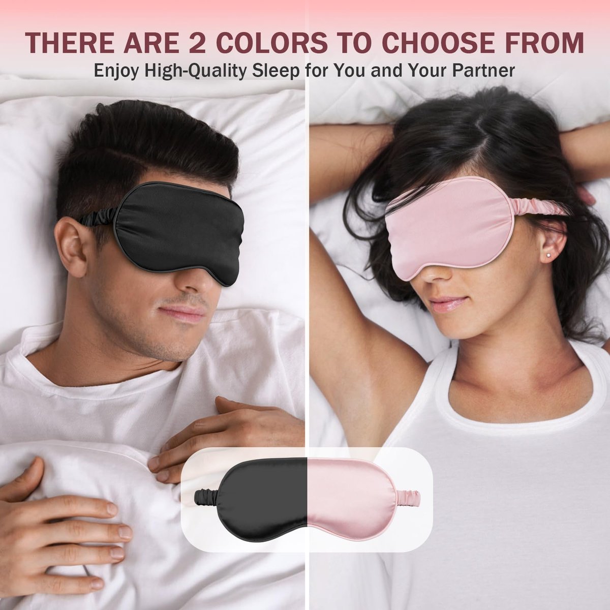 Amrules Schlafmaske Set mit 2 Stück, verstellbare Seiden-Augenmaske für erholsamen Schlaf, weiche Schlafbrille für Frauen, ideal zur Lichtblockierung, Reduzierung von Schwellungen und Verbesserung der Schlafqualität (Rosa & Schwarz)