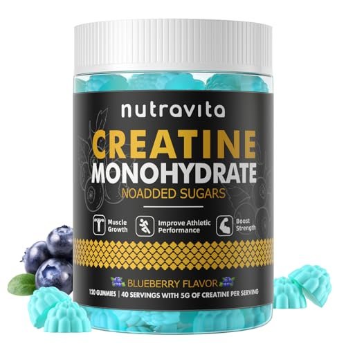Nutravita NSF-zertifizierte Creatine Gummibärchen – Creatin-Monohydrat Gummies für Männer und Frauen – 5 g Creatin-Monohydrat pro Portion – Zuckerfrei, vegan, Blaubeergeschmack, 120 Stück