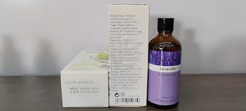 Lavendel 3,38 fl.oz Ätherisches Öl, PHATOIL Aromatherapie-Öl für Diffuser, Luftbefeuchter, Perfekt für DIY Seife, Kerzen, Badebomben (100ml)