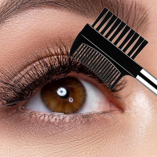 3-in-1 Wimpernformer & Augenbrauenbürsten Set – Doppelkopf-Wimpernkamm, Spoolie-Bürsten zum Trennen der Wimpern, Entfernen von Mascara-Klümpchen und Pflegen der Augenbrauen