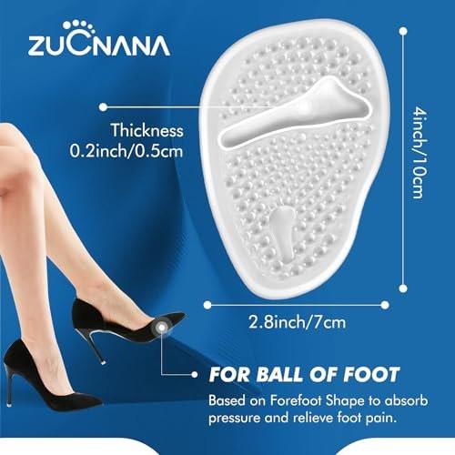 ZUCNANA Ball-of-Foot-Polster für Frauen (2 Paar), Metatarsal-Pads, rutschfeste Fersenpolster, Gel-Fersenkissen zur Schmerzlinderung und Komfort | Einheitsgröße (Beige & Transparent)