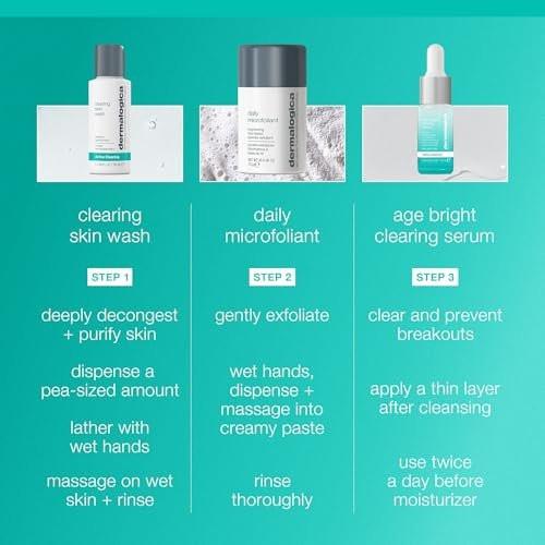 Dermalogica Clear and Brighten Kit – 3-teiliges Gesichtspflegeset mit Reiniger, Peeling und Serum