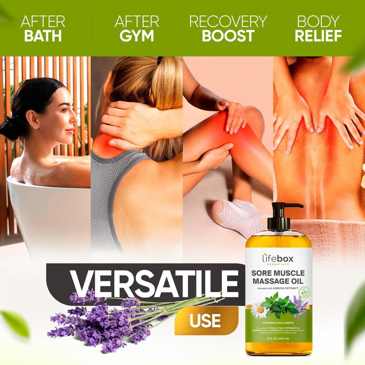 Arnica Muskel- und Gelenkmassageöl – 100% rein & natürlich – Massagetherapie für Muskeln & Gelenke – Körperöl mit Arnikaextrakt, Lavendelöl, Pfefferminzöl & Kamillenöl – 240 ml