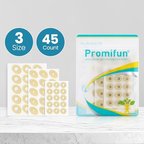 Promifun Maispflaster für Zehen und Füße - Hornhautpflaster zum Schutz von Druckstellen mit Schaumstoffpolsterung - Selbstklebende Pads - Lindert Schmerzen, Druck und Reibung durch Schuhe (Mehrere Größen, 45 Stück)