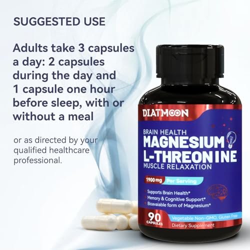 Magnesium L-Threonin Kapseln, Hochdosiert 1900 mg, 90 vegane Kapseln, Glutenfrei, Hohe Bioverfügbarkeit