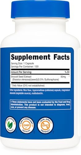 Nutricost Sulforaphan Glucosinolat (SGS) – 50 mg Brokkoli-Samenextrakt pro Portion, 120 Kapseln