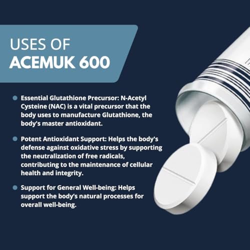 Acemuk N-Acetylcystein - NAC 600 mg - NAC Nahrungsergänzung - Antioxidans & Glutathion-Unterstützung - 20 leicht absorbierbare Tabletten (1 Packung)