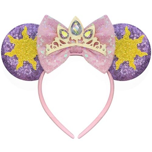Bmobuo Prinzessin Mausohren Stirnband für Frauen Erwachsene, Krone & Stern Pailletten Mausohren Niedliche Park Ohren