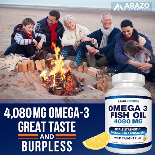 Arazo Nutrition Wild Caught Omega-3 Fischöl Konzentrat – 4.080 mg pro Portion – Hoher EPA 1200 mg & DHA 900 mg – 90 geschmacksneutrale Lemon Softgels