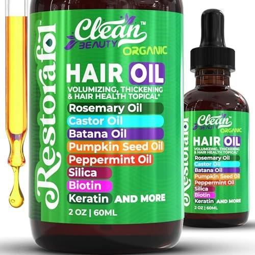 Clean Beauty Rosmarin Haarserum für Wachstum mit Rizinusöl, Batanaöl, Kürbiskernöl, Pfefferminzöl, Silizium, Biotin, Kollagen, Keratin, Sägepalme, Schachtelhalm, Teebaum, Vit E, Aloe Vera, Jojoba (1 Pack)