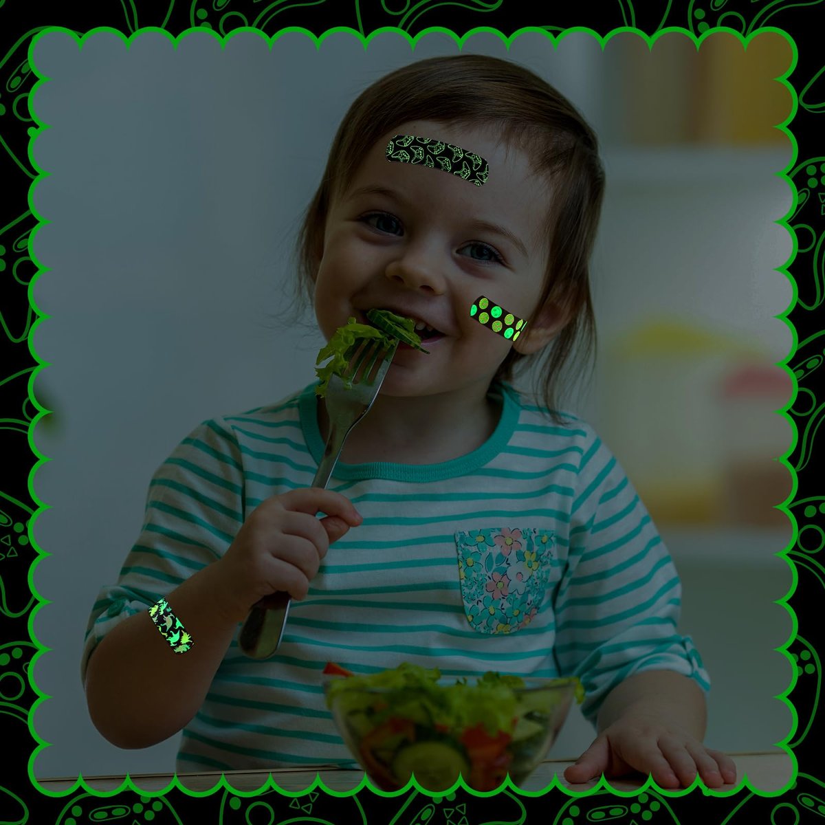 Threlaco 100 Stück Leuchtpflaster für Kinder – Atmungsaktiv, Wasserdicht, Neon-Pflaster für Mädchen, Jungen, Kleinkinder – Selbstklebend und Flexibel für Schnitte, Schrammen, Wunden (Bunt)