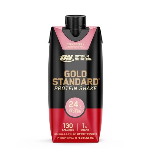 Optimum Nutrition Gold Standard Protein Shake – 24g Protein, trinkfertig, Erdbeer-Geschmack, 11 Fl Oz, 12er-Pack