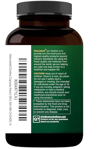 NatureBell Cholin 500 mg mit Omega-3-Fettsäuren, 240 Kapseln | Hochdosierte 2-in-1 Cholinbitartrat-Formel | Non-GMO