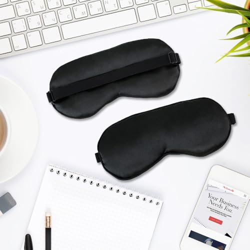 2er-Pack Schwarze Satin-Schlafmasken, verstellbare Seiden-Augenmasken zum Schlafen, weiche atmungsaktive Schlafbrille für Erwachsene, Paare, Partys, Reisen, Flugreisen, Augenabdeckungen