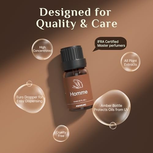 ASAKUKI Men Essential Oils Set für Diffuser – 6×10 ml Kollektion inspirierter Unisex-Duftöle für Diffuser – Elegante, saubere und selbstbewusste Düfte