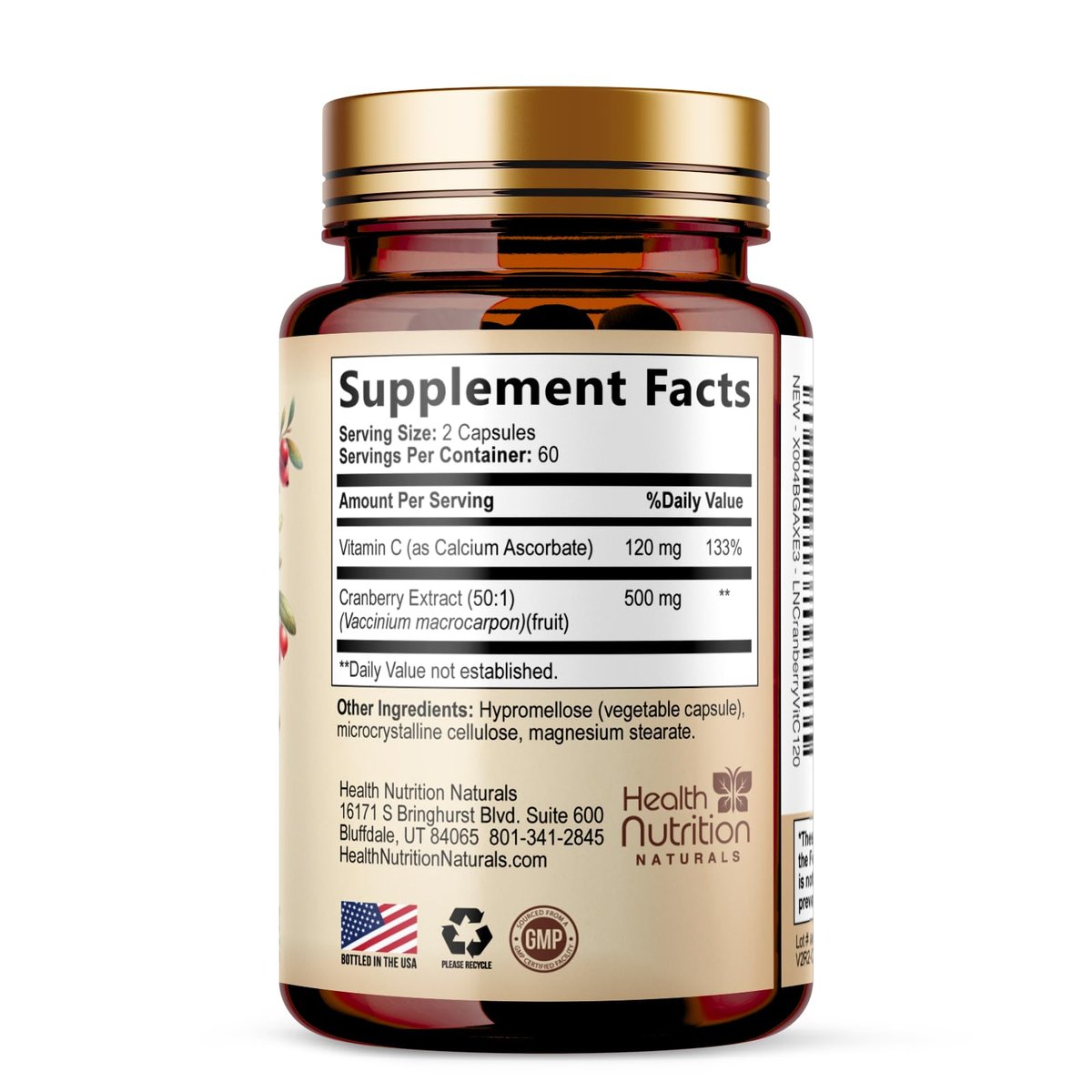Cranberry Extrakt 500 mg pro Portion - Cranberry-Pulver mit Vitamin C - Unterstützung der Harnwegsgesundheit, Zuckerfreie Formel, Hergestellt in den USA - 120 Kapseln