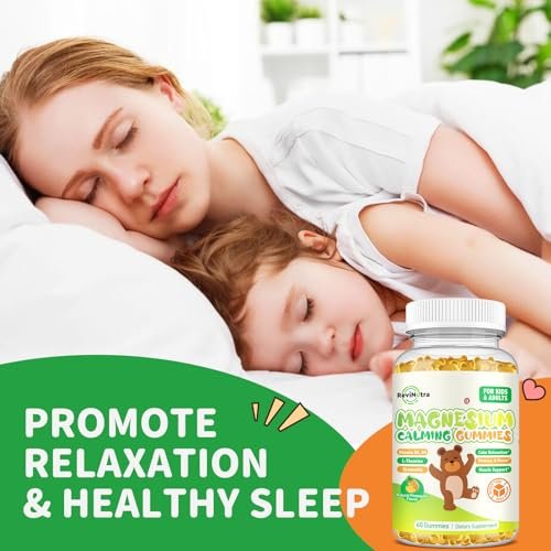 Magnesium Gummibärchen für Kinder - Magnesium Glycinat Gummis mit L-Theanin, Vitamin B6, D3 für Erwachsene & Kinder, Beruhigendes Magnesium für Schlaf, Entspannung, Gehirn, Knochen, Zuckerfrei, Ananas 60 Stück
