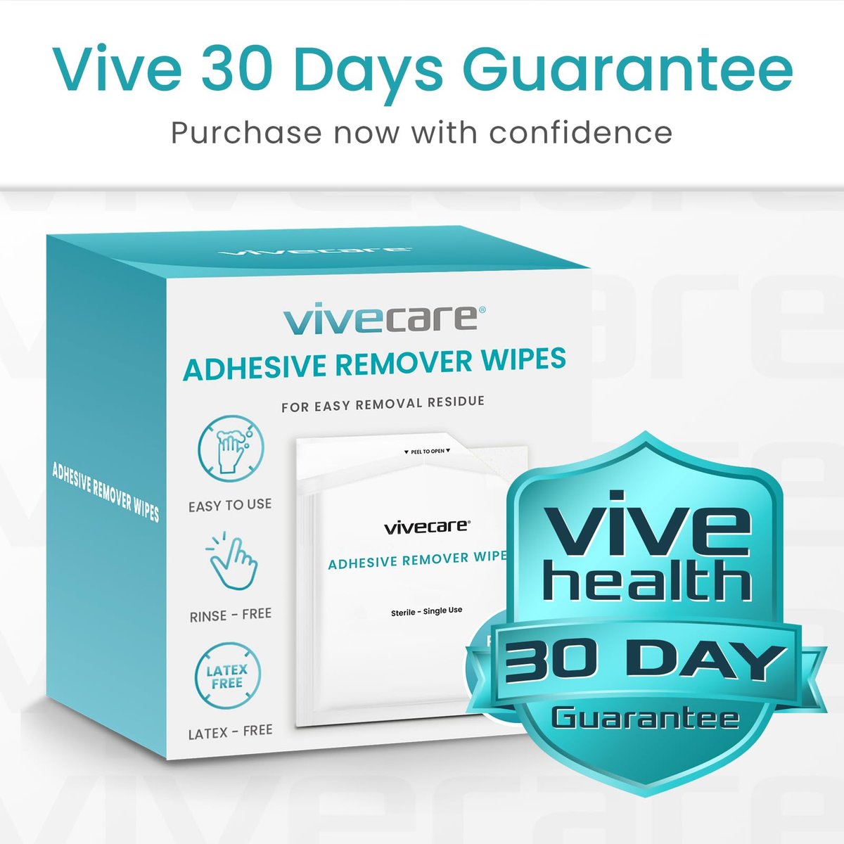 ViveCare Medizinische Kleberückstandsentferner-Tücher für die Haut (50er-Pack) – Sanfte Kleberentferner-Pads – Ostomie- und Stoma-Kleberentfernungstücher & Reiniger – Klebebarriere