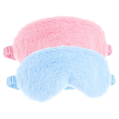 2er-Pack Plüsch Schlafmaske – Weiche Augenmaske aus kuscheligem Kunstfell für Damen und Herren (Blau & Pink)