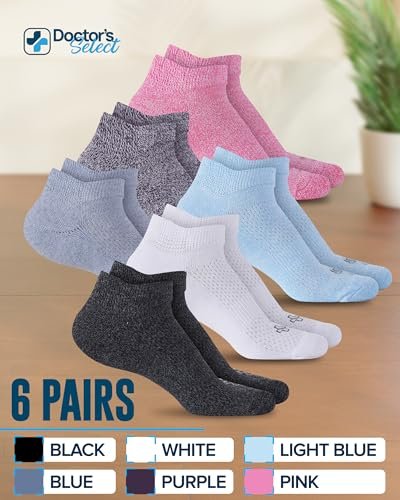 Doctor's Select Viskose-Bambus-Knöchel-Diabetikersocken für Damen und Herren - 6 Paare | Quarter-Diabetikersocken für Herren 9-12 | Ödemsocken | Schwarz, Weiß, Hellblau, Blau, Lila, Pink