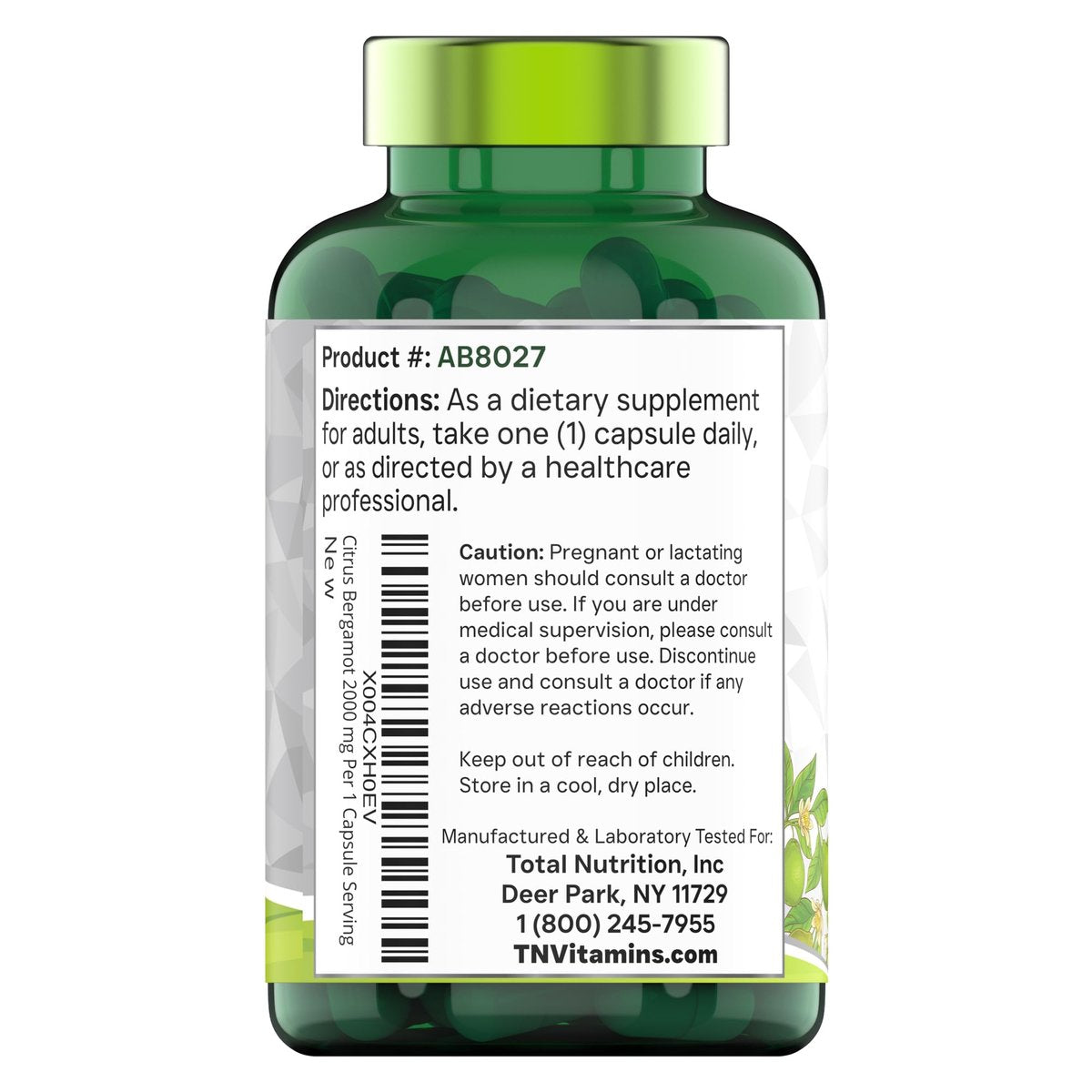 tnvitamins Citrus Bergamot 2000 mg – 180 Kapseln | Hochdosiertes Citrus-Bergamotte-Präparat mit 2000 mg pro Kapsel | 6-Monats-Vorrat! | Non-GMO | Hergestellt in den USA