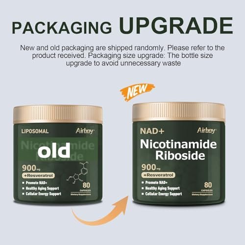 Airboy NAD+ Supplement, Liposomales Nicotinamid-Ribosid 900 mg mit Resveratrol & Quercetin, NMN Alternative, Anti-Aging, Energie, Fokus - 80 Kapseln