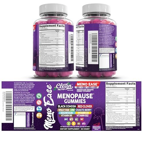 Clean Nutraceuticals Menopause Gummies – Hormonbalance, Nachtliche Erleichterung & Stimmungsunterstützung mit Traubensilberkerze, DIM, Wild Yam, Magnesium, Rotklee, Vitamin D3, B6, B12 (60 Gummies)