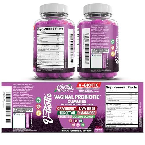 Clean Nutra Vbiotic Gummies – Cranberry, Schachtelhalm, D-Mannose, UVA-Ursi, probiotischer Komplex, Enzymkomplex, 60 Stück (2er-Pack)