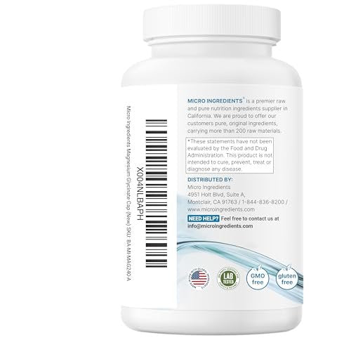 Micro Ingredients Reines Magnesiumglycinat 400 mg pro Portion, 240 Kapseln | Chelatiertes Mineralpräparat mit elementarem Magnesium | Nicht-GVO, füllstofffrei