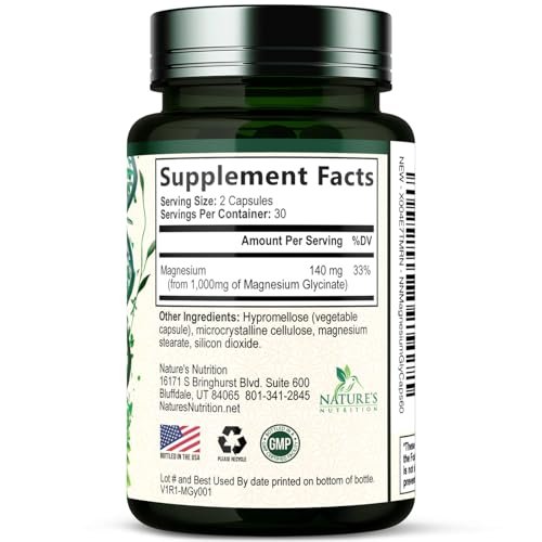 Magnesiumglycinat 1000 mg pro Portion – Chelatiertes Magnesium für Knochen-, Muskel-, Nerven- und Herzgesundheit – Ultimative Absorption – Natürlicher Schlafunterstützer – 60 Kapseln