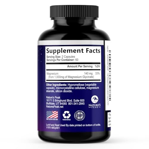 Magnesium Glycinat 1000mg pro Portion – Rein & cheliert für maximale Absorption – Unterstützt Schlaf, Muskeln, Nerven & Herzgesundheit – Magnesium Ergänzung für den ganzen Körper, in den USA abgefüllt – 120 Kapseln