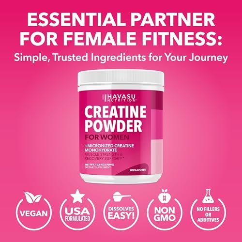 Creatin für Frauen - Speziell für Frauen entwickelt - 3g mikronisiertes Creatin-Monohydrat pro Portion zur Unterstützung von Energie, fettfreier Muskelmasse und geistiger Klarheit - ungesüßt, vegan, nicht-GVO, 100 Portionen
