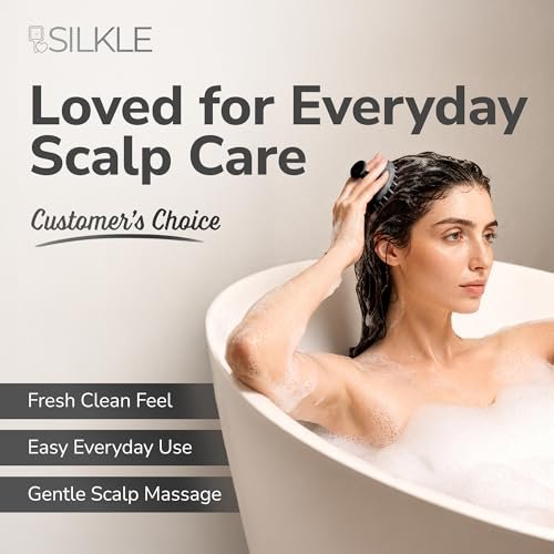 SILKLE Kopfhautmassagegerät Shampoo-Bürste – Silikon-Kopfhautschrubber für Haarwachstum & Schuppenentfernung, Einteilig, Rutschfester Griff, Weiche Borsten, Nass/Trocken Duschpeeling für alle Haartypen – Schwarz