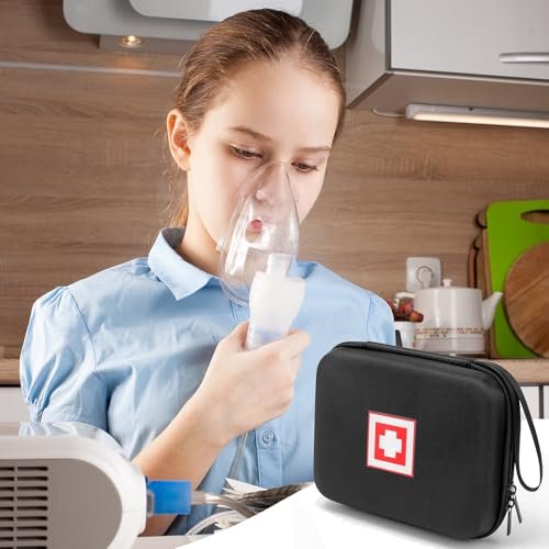 Schutzhülle für tragbaren Vernebler, Reise-Medizintasche mit Hartschale für Inhaliergerät, Masken, Asthma-Zubehör, Notfall-Medikamenten-Aufbewahrungstasche für Kinder und Erwachsene (Schwarz)