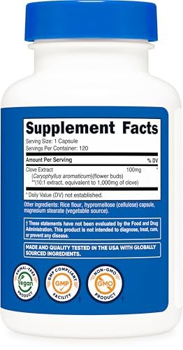 Nutricost Nelkenextrakt 120 Kapseln – 120 Portionen pro Flasche – Vegan, GMO-frei & glutenfrei