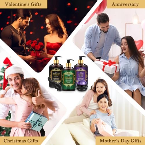 Pjordo 3er-Pack Massageöl für Massagetherapie, Lavendelöl zur Entspannung, Arnikaöl gegen Muskelkater & Cellulite-Massageöl, mit Massageroller & Daumenschoner, Massage-Set für Ihn und Sie