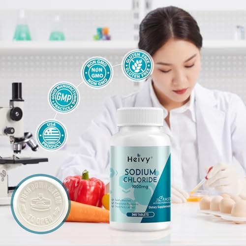 Heivy Natriumchlorid-Tabletten 1000 mg - Reine Salztabletten, 365 Tabletten, Nicht-GVO - Elektrolytgleichgewicht & Hydratationsunterstützung, Elektrolyt-Ergänzung