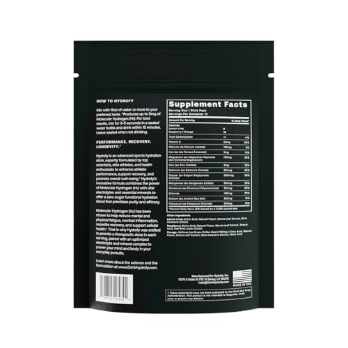Hydrofy Hydrogen Wasser + Elektrolyte Trinkmischung - Sortenpaket | H2 Hydrationsbeutel mit molekularem Wasserstoff, Natrium, Kalium, Magnesium | Zitrone-Limette, Himbeere, Orange + Koffein | 12 Stück