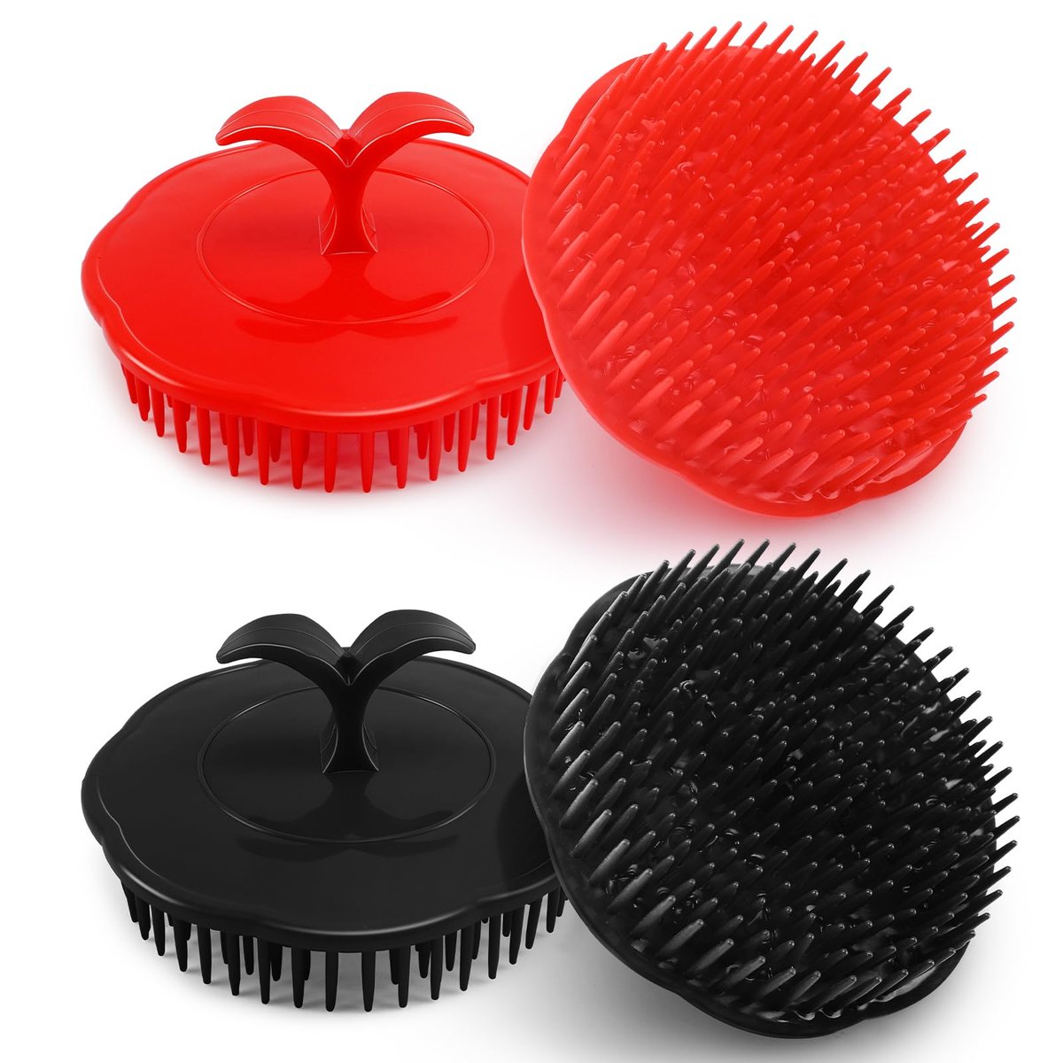 NICEMOVIC Scalp Scrubber Shampoo Brush 4er-Pack, Kopfhautmassagegerät für Haarwachstum & Schuppen, Haarbürste für Dusche & trockene Anwendung, Massagewerkzeug für Männer Frauen Kinder (2 Schwarz + 2 Rot)