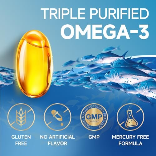 Triple Strength Omega-3 Fischöl 2000 mg mit Vitamin E – Hochpotente EPA-, DHA- und DPA-Fettsäuren – Unterstützt Herz, Gehirn, Augen, Haut und Immunsystem – Non-GMO, 120 Softgel-Kapseln