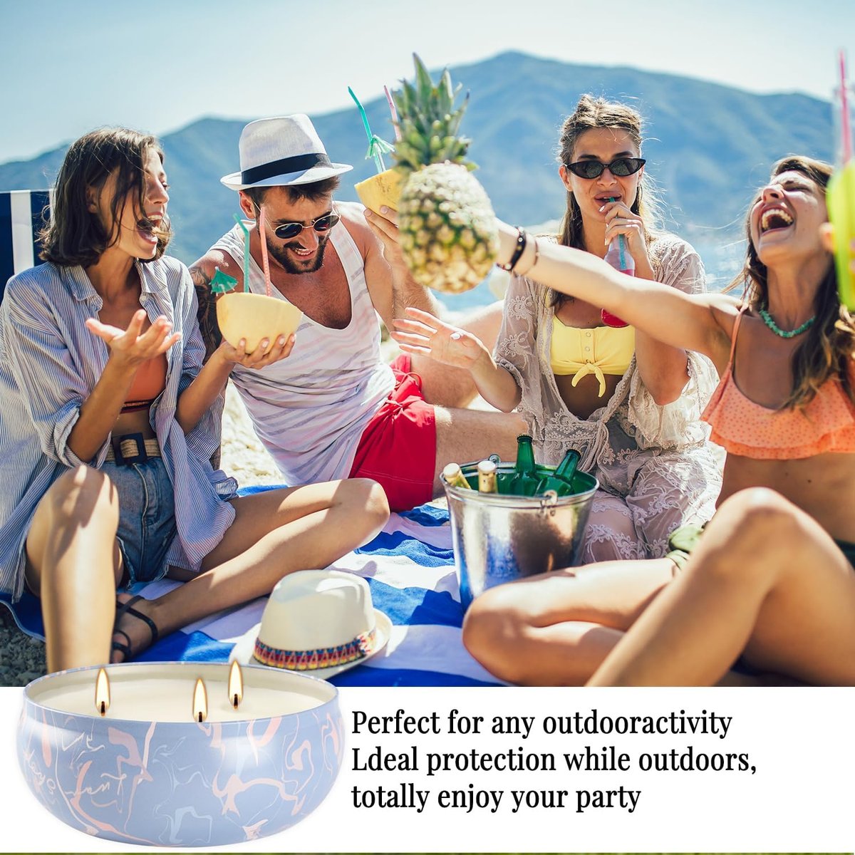 4er-Set Triple-Docht Citronella-Kerzen im Marmor-Design – Natürliches Sojawachs, Sommer-Außenkerzen für Terrasse, Garten, Balkon, Camping, Veranda, BBQ
