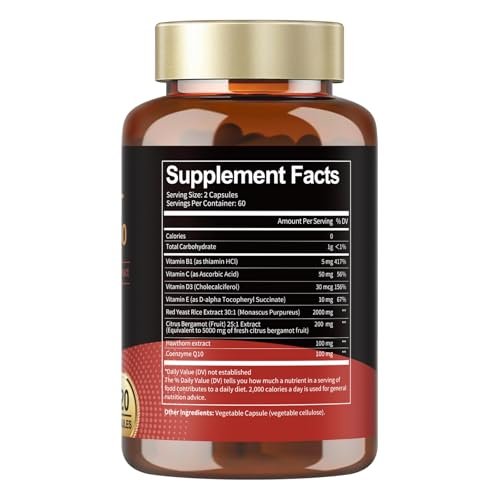 Totaria Roter Reishefe 2.000 mg mit CoQ10 & Citrus Bergamot – Citrinin-freier Extrakt, vegan & nicht-GVO, 120 Kapseln