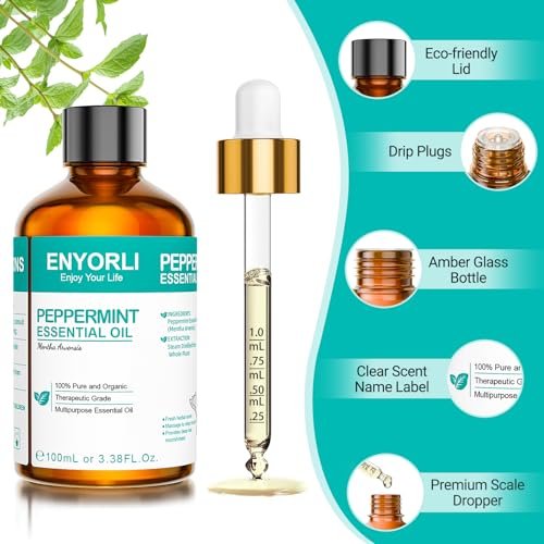 ENYORLI Pfefferminzöl 100 ml – 100% natürliches ätherisches Öl für Haare, Haut, Diffuser, Massage, Reinigung, Kerzen- und Seifenherstellung – Weihnachtsgeschenk für Frauen und Männer