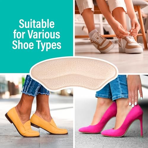 Comfwalk Fersenpolster für lose Schuhe – 4 Paar, selbstklebend, beige, lippenförmig