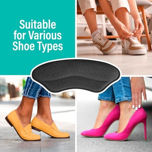 Comfwalk Fersenpolster Aufkleber - 4 Paar, Selbstklebend, Schuhpolster für lockere Schuhe, Passform, Blasenprävention, Fersenkomfort für Damen und Herren, Ideal für High Heels (Schwarz, Lippenförmig)