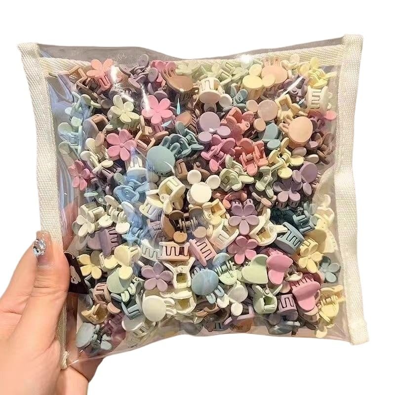 100 Stück Mini-Haarklammern für Mädchen, Niedliche Pastellfarbene Blumen- und Tiermotive, Langlebige Kunststoff-Haarschmuck für Kleinkinder und Kinder
