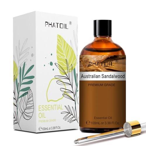 PHATOIL Reines ätherisches Öl – Australisches Sandelholz 100 ml für Haarpflege, Nagelpflege, Hautpflege, Aromatherapie, DIY Kerzen- und Seifenherstellung