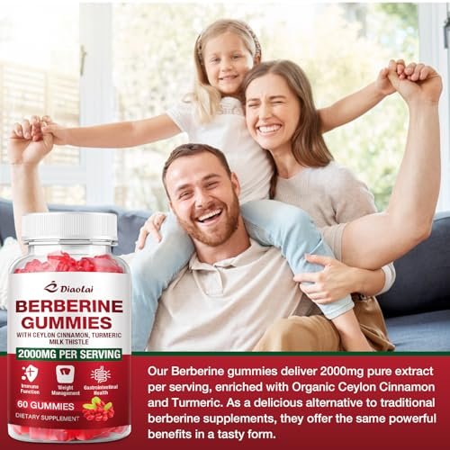 Berberin Gummis 2000mg - Natürliches Bio-Berberin HCL Präparat - Vegan, Non-GMO, Glutenfrei - Himbeergeschmack - 60 Stück